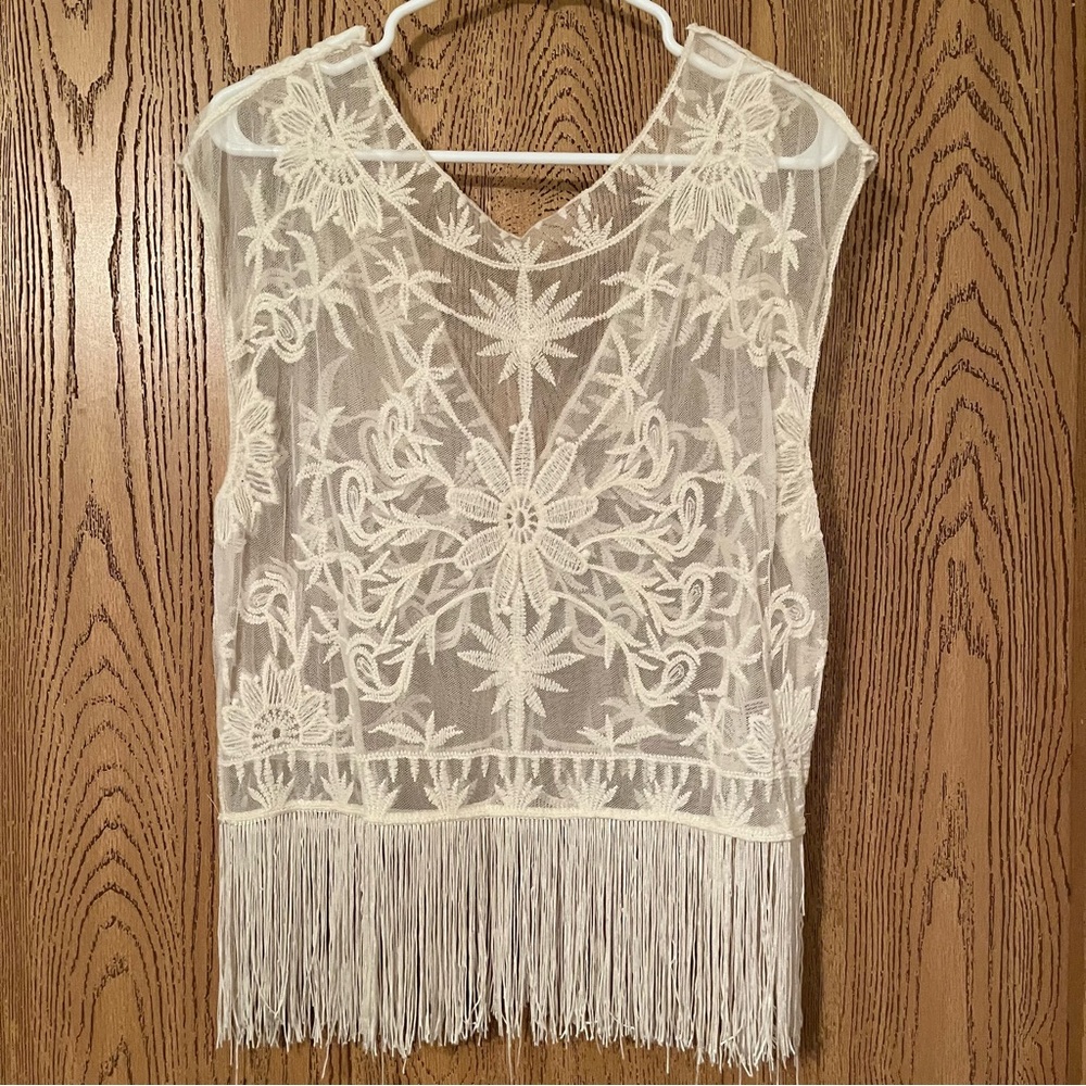 Cream Lace Fringe Top